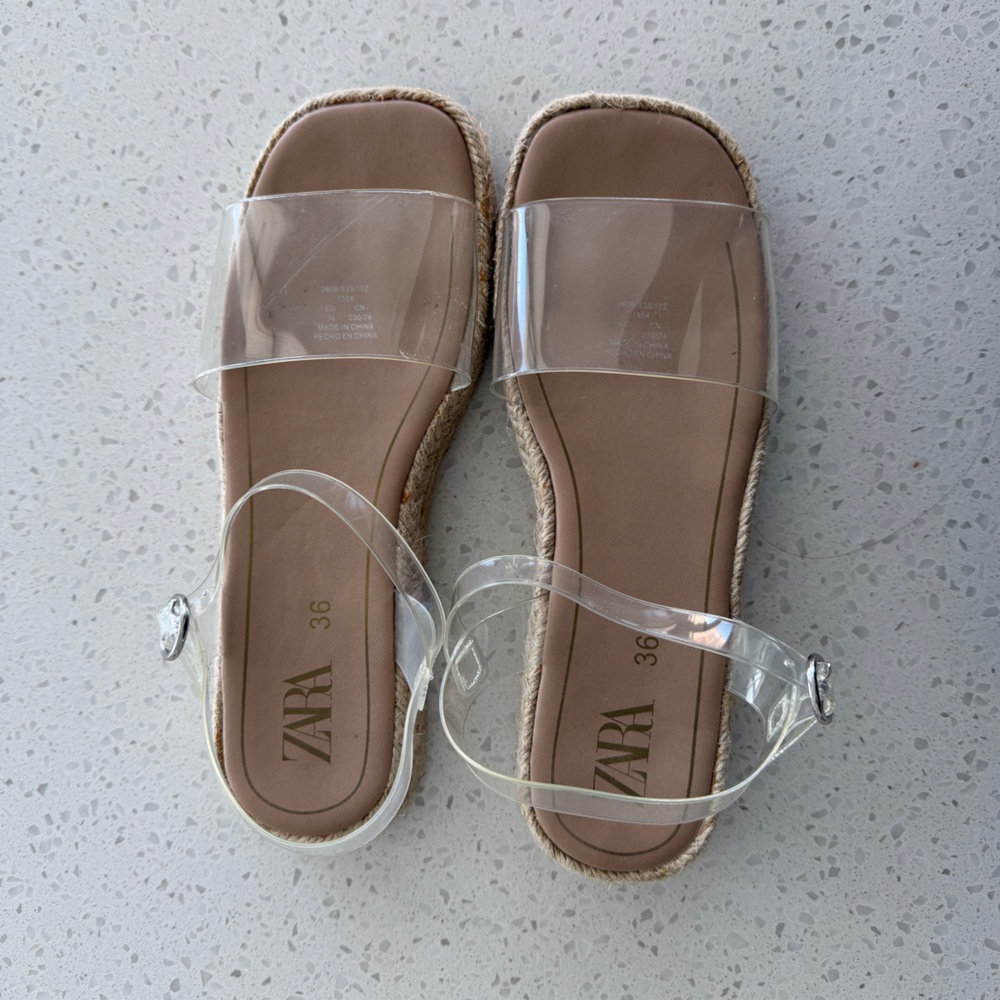 Zara Women's Clear Strap Sandals - Tan Espadrille